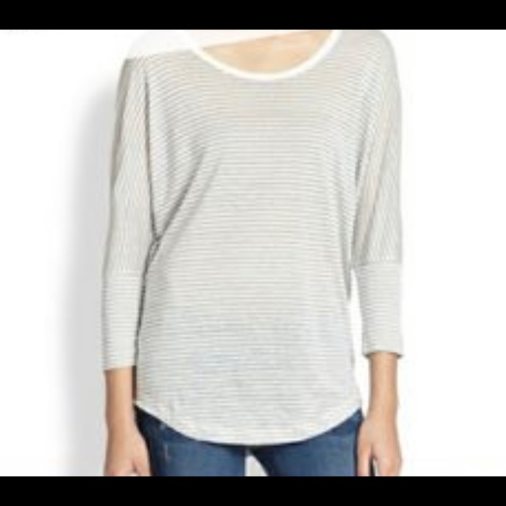 Joie gray & white striped 3/4 sleeve pullover shirt size XS